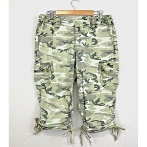 VINTAGE Y2K Camo Cargo Military Crop Pants Womens‎ L 34 x 18" Low Rise Ripstop
